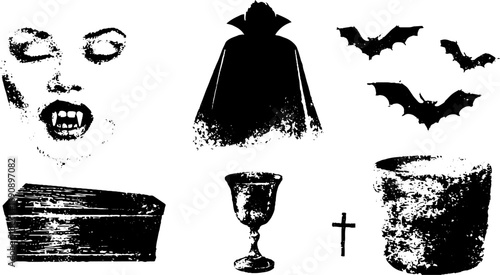 Gothic vampire elements for halloween design - black and white grunge style
