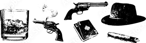 Vintage black and white whiskey and gangster themed elements for design