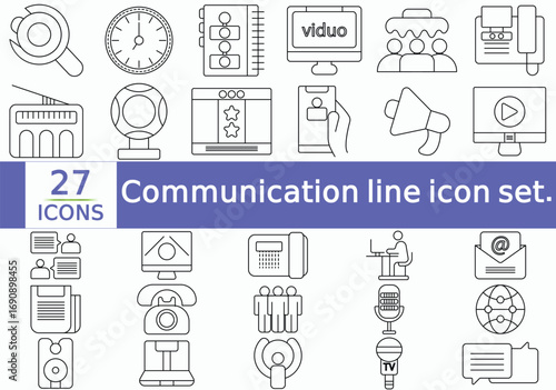 Communication line icon set. Editable stroke. Vector illustration
