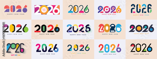 modern set of happy new year 2026 with typography number logo. 2026 new year celebration. 2026 logo. new year 2026 number logo set Vector illustration