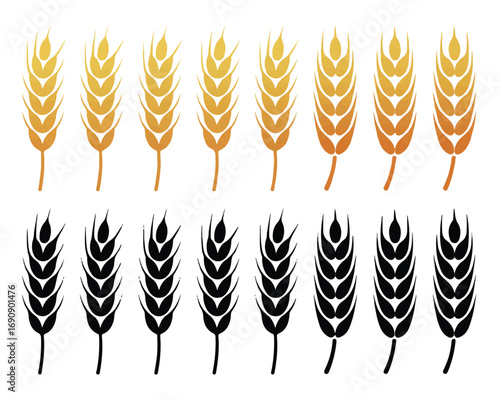 Wheat Ears Collection in Gold and Black for Agriculture, Harvest, and Grain Related Themes