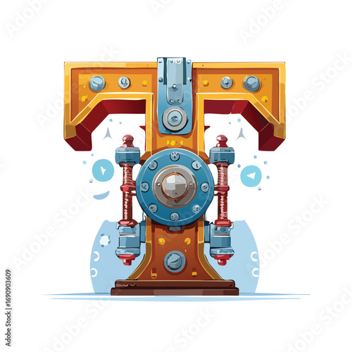Steampunk Letter T with Mechanical Design - AI Generated