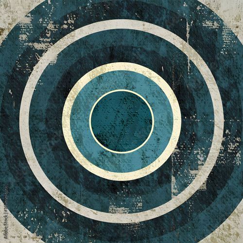 Abstract Grunge Concentric Circles Blue Texture