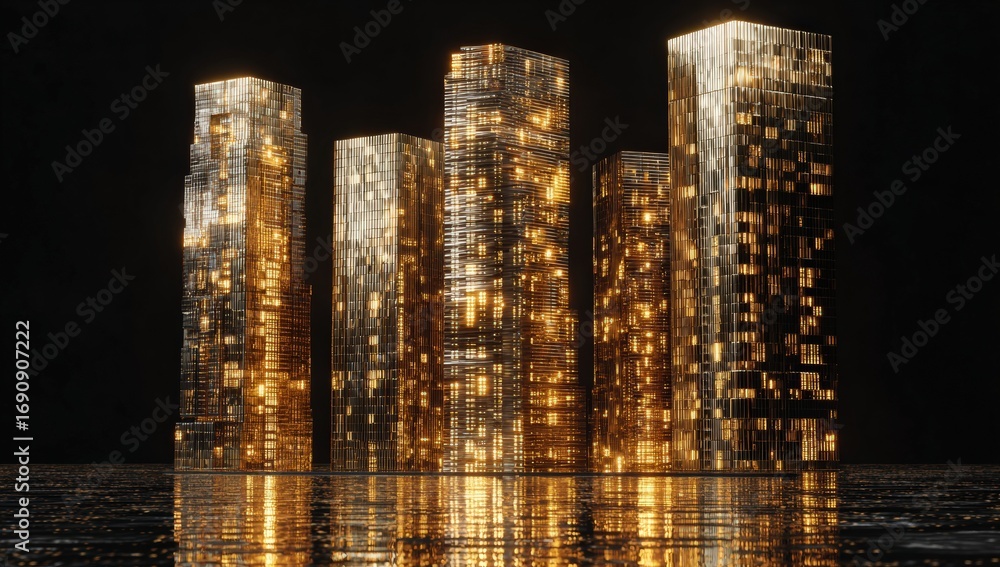 Obraz premium Golden city skyscrapers at night