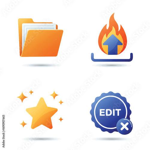 Creative Flat Vector Content Management Icons: Draft, Upload, Publish, Edit – Essential Creator UI/UX Design Elements