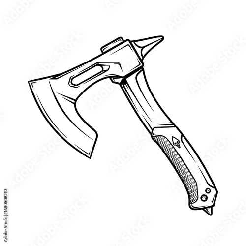 Modern Tactical Axe Line Art Illustration