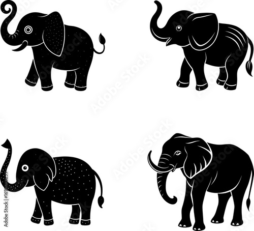 Elephant silhouette vector, Black silhouette of elephant vector bundle logo illustration set, elephant head art, elephant vector illustration