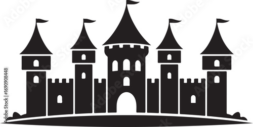 Grand Castle Silhouette Vector Illustration Medieval Fortress Stronghold Kingdom Icon