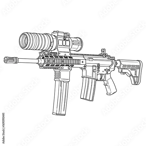 Assault rifle with scope and magazine
