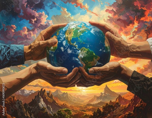 Protecting Our Planet Hands United to Safeguard the Earth, Symbol of Global Collaboration