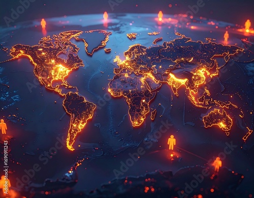 Global Network Connecting Humanity Across the World with Data and Technology Visualization