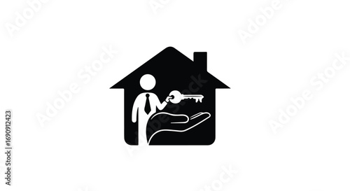 Real estate agent handing over house keys to a client, symbolizing home ownership and new beginnings.