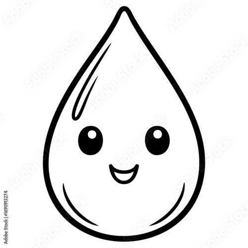 Clean outline drawing of a Big cartoon Raindrop, minimalistic design for coloring page