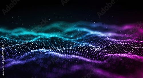 Abstract digital wave of glowing particles, perfect for technology and data visualization backgrounds