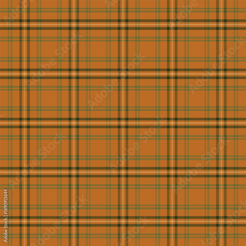 Plaid with twill weave repeat pattern in brown and green.Checkered tartan gingham seamless pattern for autumn.Geometric graphic vector illustration background design for fabric and prints.
