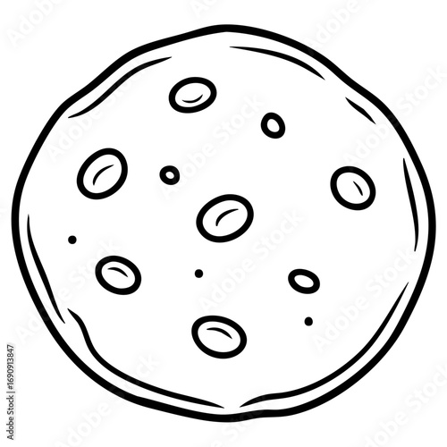 Clean outline drawing of a Round Roti Chapati or indian bread minimalistic design for coloring page