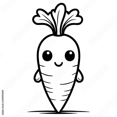 Clean outline drawing of a Little Carrot minimalistic design for coloring page