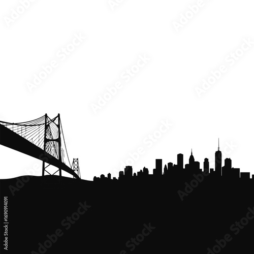 San Francisco skyline with Bay Bridge silhouette vector illustration of cityscape and architecture