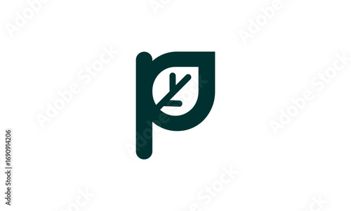 a graphic image with a P leaf theme, on a white background. vector graphic base.