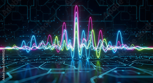 Digital sound wave visualization on a futuristic circuit board background for audio and technology concepts