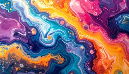 Flowing liquid marble texture with glossy multicolor swirls artistic fluid dynamic abstract background
