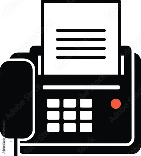 Monochrome vector icon of a classic fax machine, a symbol of retro office equipment and business document transmission