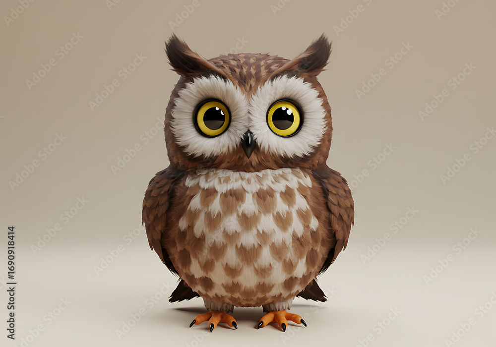 Obraz premium A cartoon owl sitting proudly, featuring large eyes.