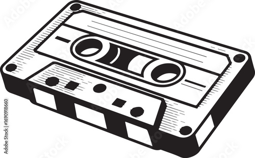 Audio Cassette Tape Illustration: A Detailed Vector Graphic of Analog Sound Recording Media