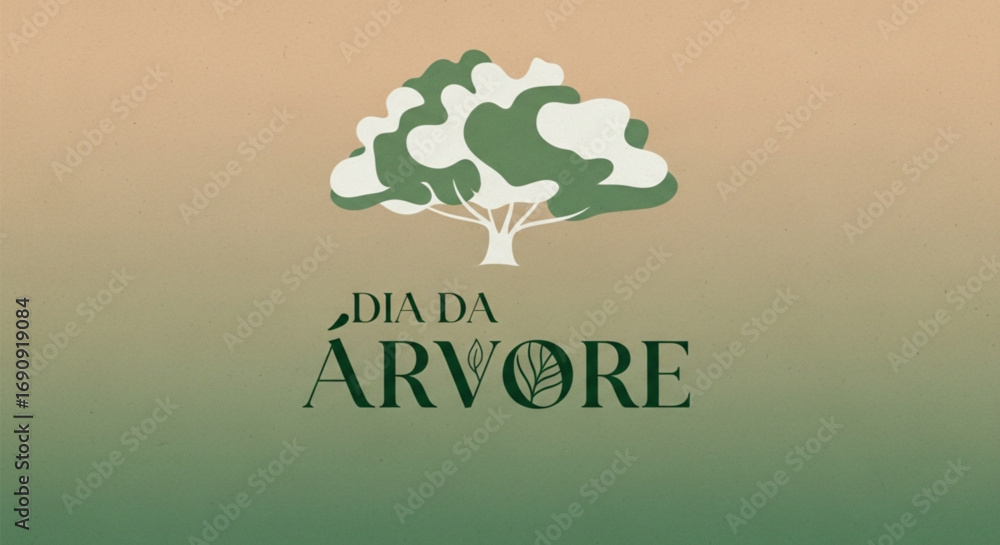 Ilustração do Dia da Árvore com árvore e texto em fundo degradê