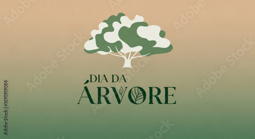 Ilustração do Dia da Árvore com árvore e texto em fundo degradê