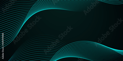 Dark abstract background with glowing wave. Shiny moving lines design element. Elegant dynamic wavy lines. Modern futuristic technology concept. Vector illustration