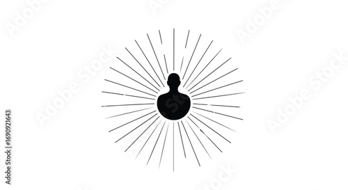 Silhouette of a person radiating light, symbolizing enlightenment, inspiration, or a bright idea.
