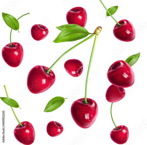 Fresh, sweet  cherry mix on white background. Vector illustration