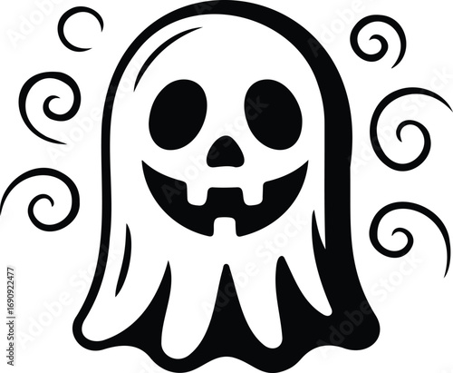 A cartoonist creepy ghost vector , black and white , angry ghost of helloween