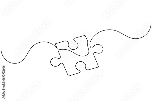 Continuous line art illustration of a puzzle piece, perfect for concepts of problem solving, integration, and collaboration in a modern minimalist design