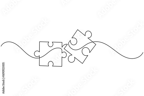 Continuous line art illustration of a puzzle piece, perfect for concepts of problem solving, integration, and collaboration in a modern minimalist design