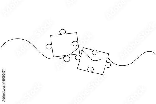 Continuous line art illustration of a puzzle piece, perfect for concepts of problem solving, integration, and collaboration in a modern minimalist design