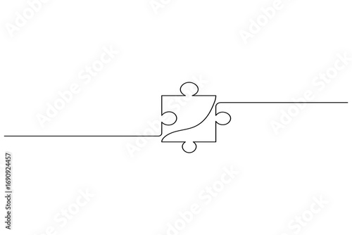 Continuous line art illustration of a puzzle piece, perfect for concepts of problem solving, integration, and collaboration in a modern minimalist design