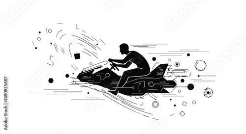 Futuristic rider on a sleek vehicle, embodying speed and technological advancement