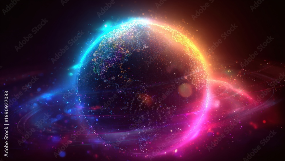 Obraz premium Vibrant digital art of Earth, swirling with glowing energy