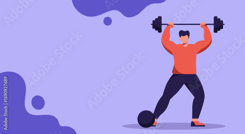 Determined man lifts heavy barbell overhead, showcasing strength, fitness, and an active lifestyle. Perfect for wellness and sport themes.