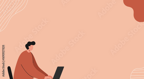 Illustration of a focused person working on a laptop. Perfect for business, education, or remote work concepts, highlighting productivity and modern lifestyle.