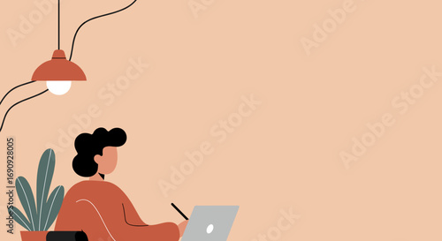 Creative individual working remotely on a laptop with a stylus, highlighting modern digital work, productivity, and flexible lifestyle.