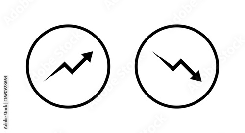 Upward and downward arrow icon in circular outline. Growth and decline chart symbol. Rising and falling trend concept