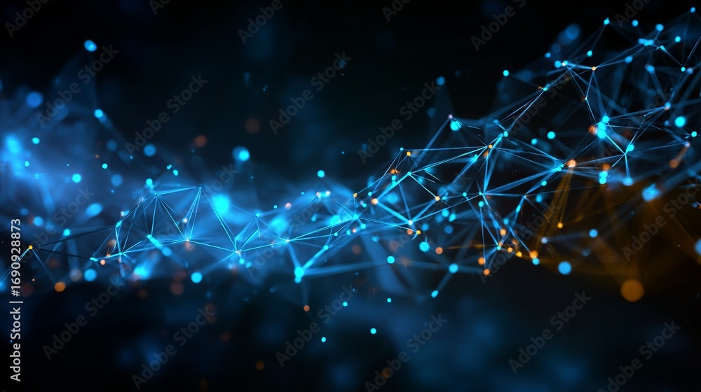 Obraz premium Abstract networking plexus with connected dots, future technology background illuminating connection, communication, and modern system visualization
