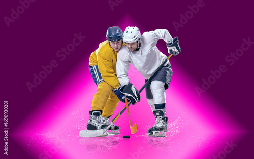 Canvas Print Ice Hockey Players in Action Under Neon Lights
