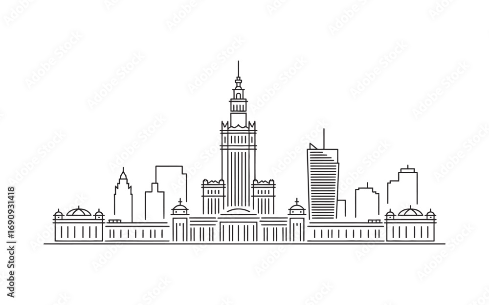 Fototapeta premium Iconic Cityscape Silhouette of a Major Metropolitan Area Featuring Distinctive Architectural Landmarks and Tall Buildings