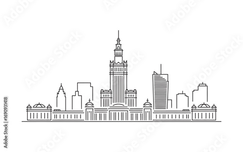 Iconic Cityscape Silhouette of a Major Metropolitan Area Featuring Distinctive Architectural Landmarks and Tall Buildings