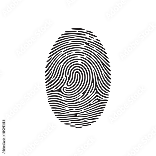 Monochromatic fingerprint vector illustration, a unique symbol of identity and security. Detailed black thumbprint icon isolated on a white background for biometric concepts