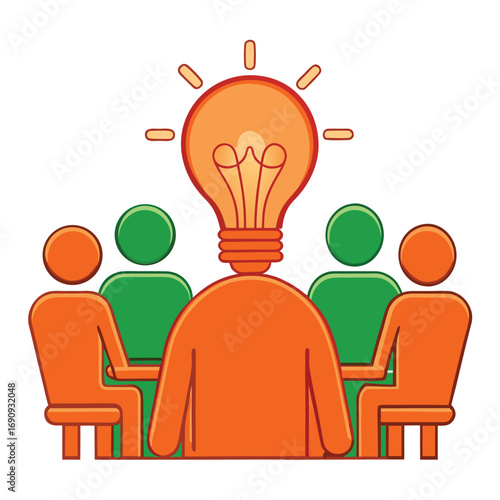 Team Brainstorming Business Idea with Glowing Lightbulb